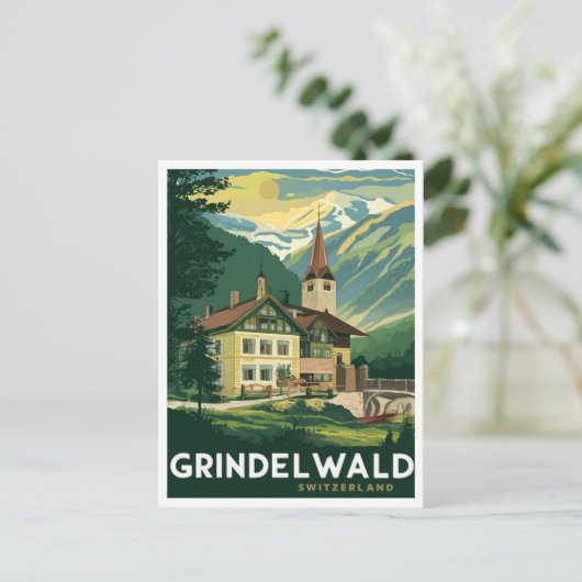 Grindelwald Schweiz Alpen Vintag Postkarte (Stehend Vorderseite)
