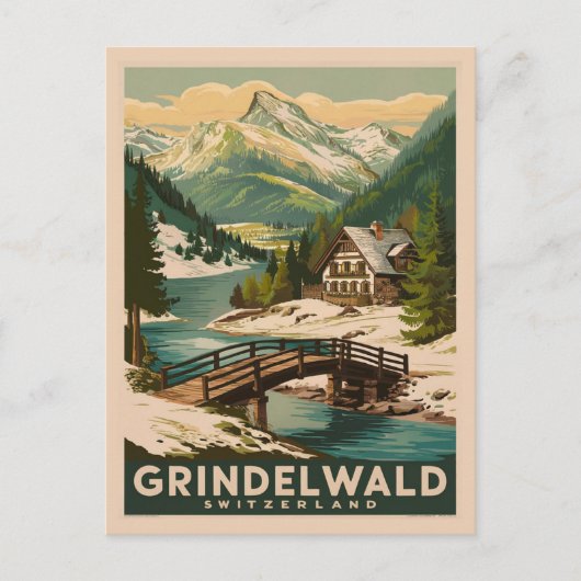 Grindelwald Schweiz Alps Retro Postkarte (Vorderseite)