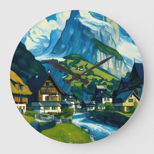 Grindelwald Schweiz Art Große Wanduhr (Vorderseite)