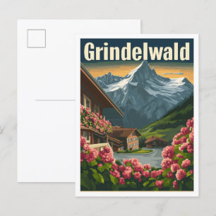Grindelwald Schweiz Kunst Vintage Reise Postkarte
