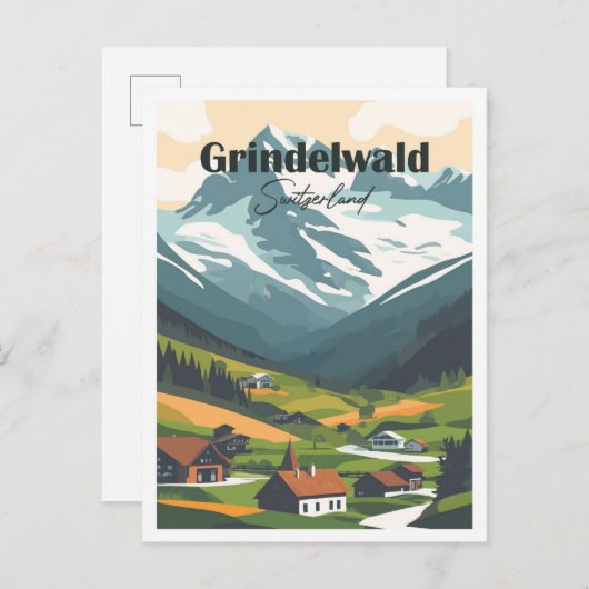 Grindelwald Schweiz Kunstwerk Reisen Postkarte (Vorne/Hinten)