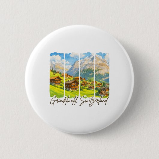 Grindelwald Schweiz Reise Pinselstrich Grindel Button (Vorderseite)