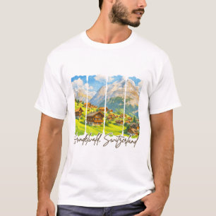 Grindelwald Schweiz Reise Pinselstrich Grindel T-Shirt