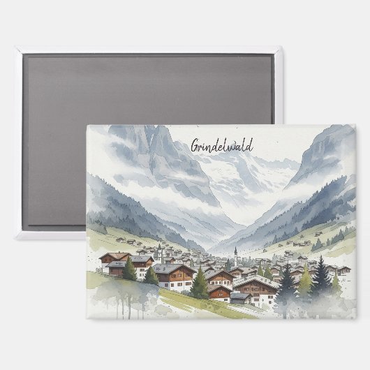 Grindelwald Schweiz Reisen Aquarell Magnet (Vorderseite/Rückseite)