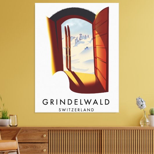 Grindelwald Schweiz Skiposter Leinwanddruck (Insitu (Wohnzimmer))