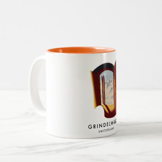 Grindelwald Schweiz Skiposter Zweifarbige Tasse (Vorderseite Links)
