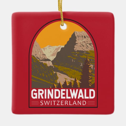 Grindelwald Schweiz Tourismus Vintag Keramikornament (Vorderseite)
