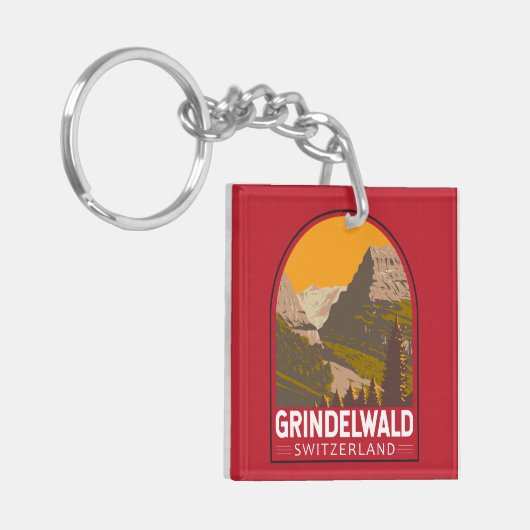 Grindelwald Schweiz Tourismus Vintag Schlüsselanhänger (Vorderseite links)