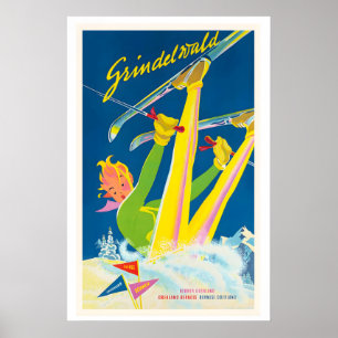 Grindelwald Schweiz Vintage Skiposter Poster