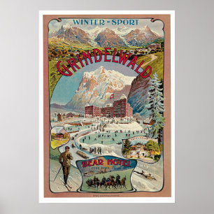 Grindelwald Winter-Sport Vintages Reise-Plakat Poster