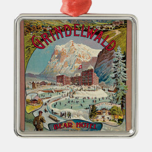 Grindelwald Winter-Sport Vintages Reise-Plakat Silbernes Ornament