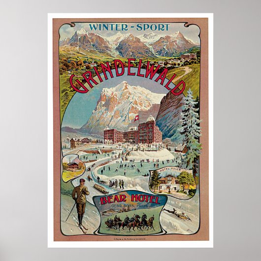 Grindelwald Winter Vintage Travel Poster (Vorne)