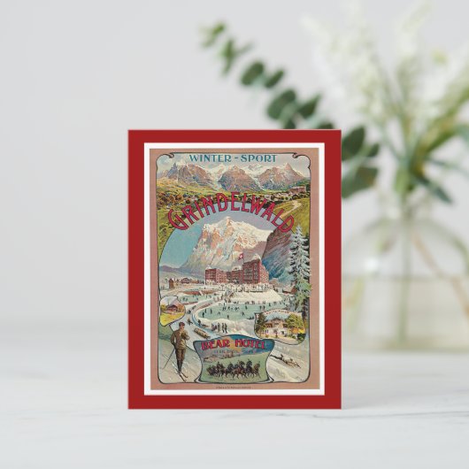 Grindelwald Winter Vintage Travel Poster Postkarte (Stehend Vorderseite)
