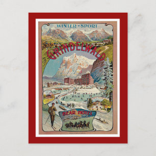 Grindelwald Winter Vintage Travel Poster Postkarte