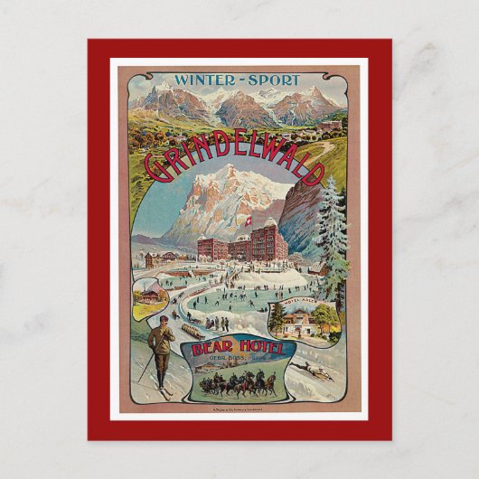 Grindelwald Winter Vintage Travel Poster Postkarte (Vorderseite)