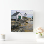 Grindle Point Lighthouse, Maine Wall Clock Quadratische Wanduhr (Zuhause)