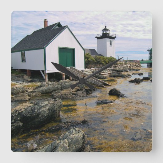 Grindle Point Lighthouse, Maine Wall Clock Quadratische Wanduhr (Vorderseite)