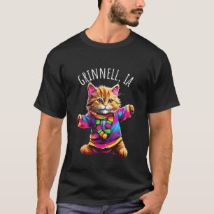 Grinnell IA USA Spaß Niedlich Bunt Tanzende Katze  T-Shirt