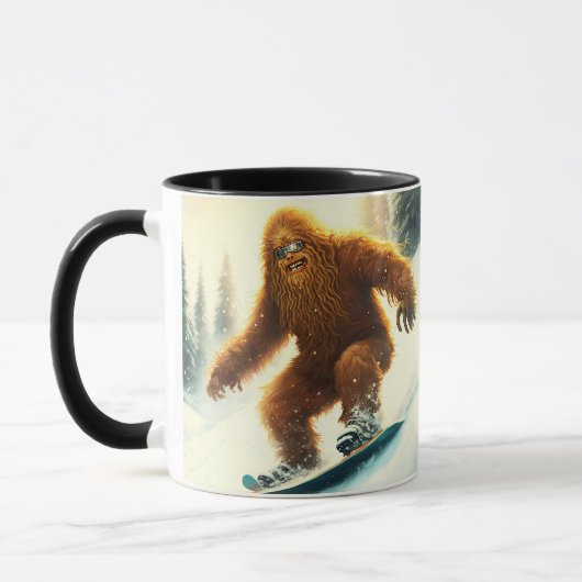 Grinning Bigfoot Sasquatch Snowboard Powder Tasse (Links)