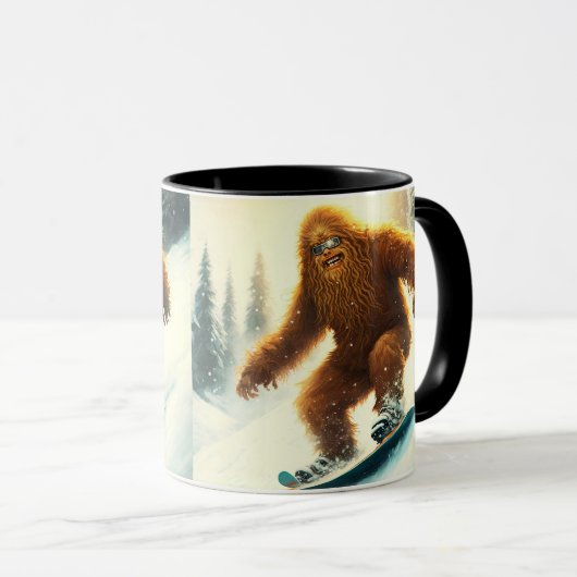 Grinning Bigfoot Sasquatch Snowboard Powder Tasse (VorderseiteRechts)