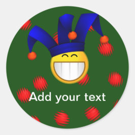 Grinning Emoji Jester Runder Aufkleber
