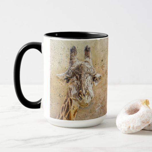 Grinning Giraffe Fotografie Moderne Wasserfarbe Tasse (Mit Donut)
