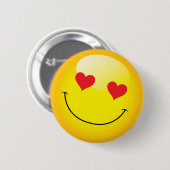 Grinning Happy Liebe Herz Emoji Man Face Party Button (Vorne & Hinten)