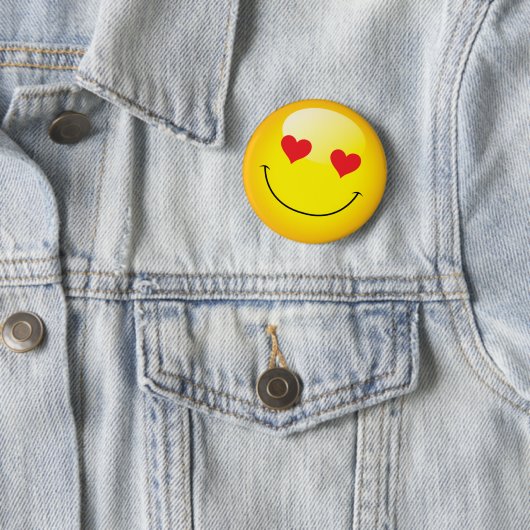 Grinning Happy Liebe Herz Emoji Man Face Party Button (Beispiel)