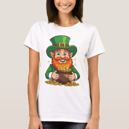 Grins And Coffers Galore Cartoon Leprechaun T-Shirt