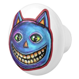 Grinsende Blaue Katze Vintage Halloweenies Keramikknauf