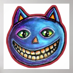 Grinsende Blaue Katze Vintage Halloweenies Poster