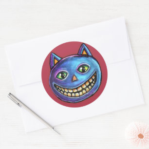 Grinsende Blaue Katze Vintage Halloweenies Runder Aufkleber