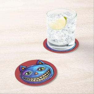 Grinsende Blaue Katze Vintage Halloweenies Runder Pappuntersetzer
