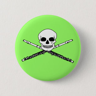Grinsende Flöte mit Schädel-Knopf Button