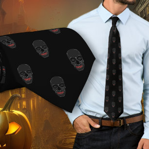 Grinsende Totenkopf-Muster Schwarze Halloween-Kraw Krawatte
