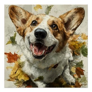 Grinsender Corgi Herbstfreude Poster