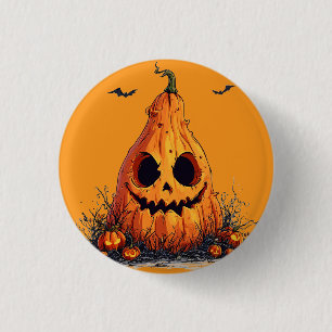 Grinsender Kürbis mit einem gruseligen Ausdruck Button