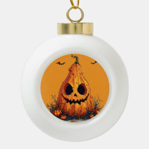Grinsender Kürbis mit einem gruseligen Ausdruck Keramik Kugel-Ornament