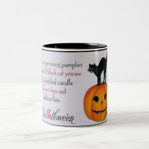 Grinsender Kürbis und Halloween-Katzen-Mug Zweifarbige Tasse