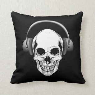 Grinsender Totenkopf mit Kopfhörern Kissen