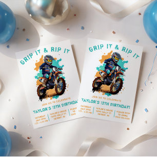 Grip It & Rip It! Motocross-, Dirt-Bike-Geburtstag Einladung