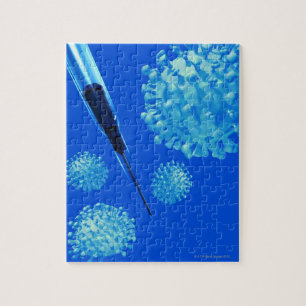 Grippeimpfstoff, konzeptionelle Computergrafik. Puzzle