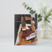 Gris - Flasche, Zeitung und Fruchtschale Postkarte (Stehend Vorderseite)