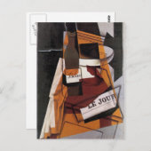 Gris - Flasche, Zeitung und Fruchtschale Postkarte (Vorne/Hinten)