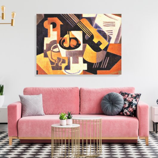 Gris - Gitarre und Fruchtgeschirr auf einem Tisch Leinwanddruck (Insitu (Wohnzimmer))