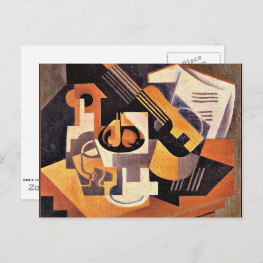 Gris - Gitarre und Fruchtgeschirr auf einem Tisch Postkarte (Vorne/Hinten)