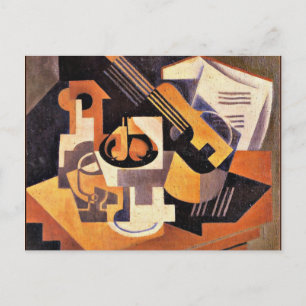 Gris - Gitarre und Fruchtgeschirr auf einem Tisch Postkarte