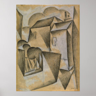 Gris - Häuser in Paris Poster