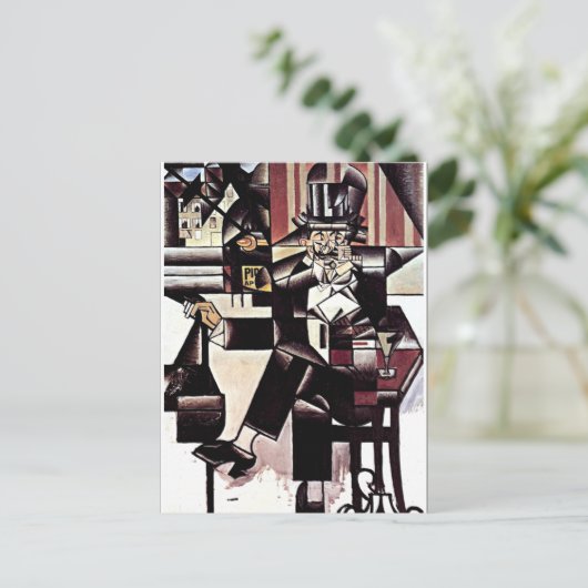 Gris - Mann in einem Café Postkarte (Stehend Vorderseite)