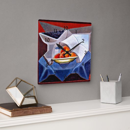 Gris - Obst und Buch Quadratische Wanduhr (Büro)